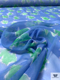 Prabal Gurung Watercolor Leaf Printed Silk Chiffon - Cornflower Blue / Sea Green
