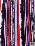 Prabal Gurung Painterly Vertical Striped Printed  Silk Crepe de Chine - Dusty Navy / Red / Lavender / Black
