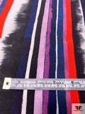 Prabal Gurung Painterly Vertical Striped Printed  Silk Crepe de Chine - Dusty Navy / Red / Lavender / Black
