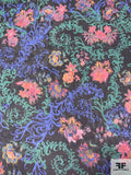 Prabal Gurung Ornate Floral Shrubs Printed Silk Chiffon - Dark Periwinkle / Sea Green / Pink / Black