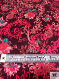 Prabal Gurung Ornate Floral Shrubs Printed Silk Charmeuse - Electric Coral / Maroon / Turquoise