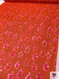 Prabal Gurung Watercolor Leaf Printed Silk Chiffon - Brick Orange / Deep Hot Pink / White