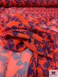 Prabal Gurung Boho Bejeweled Pattern Printed Silk Chiffon - Hot Orange / Navy Blue