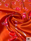 Prabal Gurung Watercolor Leaf Printed Silk Charmeuse - Brick Orange / Deep Hot Pink / White