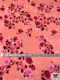 Prabal Gurung Romantic Floral Printed Satin Silk Chiffon - Peach / Pinks / Orange / Blcak
