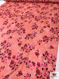 Prabal Gurung Romantic Floral Printed Satin Silk Chiffon - Peach / Pinks / Orange / Blcak