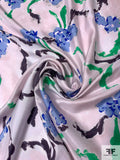 Prabal Gurung Painterly Airy Floral Printed Fine Soft Silk Twill - Cornflower Blue / Green / Dusty Light Blush