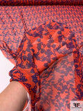 Prabal Gurung Boho Bejeweled Pattern Printed Silk Chiffon - Hot Orange / Navy Blue