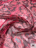 Prabal Gurung Ornate Floral Shrubs Printed Silk Chiffon - Hot Pink / Maroon / Turquoise