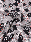 Prabal Gurung Floral and Script Writing Collage Printed Silk Georgette - Black / White / Hot Orange-Red