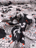 Prabal Gurung Floral and Script Writing Collage Printed Silk Georgette - Black / White / Hot Orange-Red