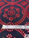 Prabal Gurung Ornate Circle Medallion Embroidered Eyelet Silk Taffeta - Red / Navy