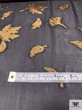 Italian Prabal Gurung Golden Leaves Silk and Lurex Satin Chiffon Panel - Black / Gold