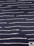 Italian Prabal Gurung Broken Wavy Striped Printed Viscose Satin - Navy / Ivory