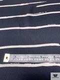 Italian Prabal Gurung Broken Wavy Striped Printed Viscose Satin - Navy / Ivory