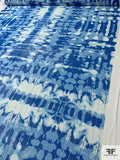 Italian Prabal Gurung Tie-Dye Printed Stretch Mesh Tulle - Shades of Blue / White