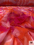 Italian Prabal Gurung Tie-Dye Printed Stretch Mesh Tulle - Rich Coral / Magneta / Soft Pink