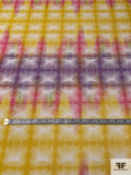 Italian Prabal Gurung Tie-Dye Grid Printed Stretch Mesh Tule - Yellow / Purple / Pink