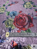 Italian Prabal Gurung Floral Vines Printed Sequins on Tulle - Metallic Lavender / Strawberry / Greens