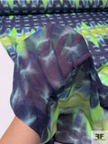 Italian Prabal Gurung Tie-Dye Printed Soft Stretch Mesh Tulle - Navy / Chartreuse / Green