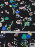 Italian Prabal Gurung Floral Bouquet Printed Stretch Viscose Crepe with Foil Print Detailing - Black / Multicolor