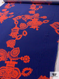 Prabal Gurung Large-Scale Boho Bejeweled Pattern Matte-Side Printed Heavy Silk Charmeuse - Bright Orange / Navy Blue