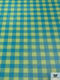 Italian Prabal Gurung Gingham Check Stretch Tulle - Turquoise / Lime Green