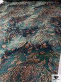Italian Prabal Gurung Antique-Look Damask Printed Rayon Challis with Sateen Finish - Smokey Teal / Dusty Brown