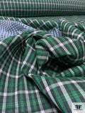 Italian Prabal Gurung Cotton and Lurex Double-Sided Plaid and Gingham Shirting Novelty - Green / Navy / White / Metallic Blue