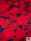 Italian Prabal Gurung Passionate Floral Printed Rayon Blend Satin - Rich Red / Navy