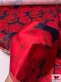 Italian Prabal Gurung Passionate Floral Printed Rayon Blend Satin - Rich Red / Navy