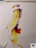 Prabal Gurung Painterly Parakeet Matte-Side Printed Heavy Silk Charmeuse Panel - Yellow / Orange / Red / Ivory
