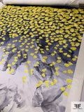 Italian Prabal Gurung Floral Printed Silk Satin Panel - Yellow / Navy / Greys