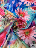 Famous NYC Designer Floral Printed Polyester Crepe - Pinks / Blues / Multicolor
