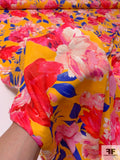 Famous NYC Designer Floral Printed Rayon Satin - Marigold Orange / Pinks / Royal