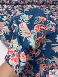Famous NYC Designer Floral Printed Polyester Georgette - Deep Teal / Hot Coral / Mint / Seafoam