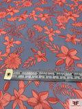Famous NYC Designer Sketch Floral Printed Polyester Chiffon - Coral / Strawberry / Periwinkle