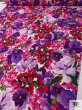 Famous NYC Designer Painterly Floral Printed Rayon Crepe - Pinks / Magenta / Purple / Lavender