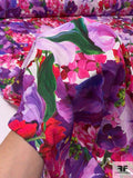 Famous NYC Designer Painterly Floral Printed Rayon Crepe - Pinks / Magenta / Purple / Lavender