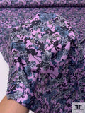 Famous NYC Designer Floral Shrubs Printed Polyester Crepe - Orchid / Navy / Periwinkle