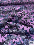 Famous NYC Designer Floral Shrubs Printed Polyester Crepe - Orchid / Navy / Periwinkle