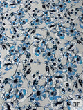 Famous NYC Designer Stems and Floral Printed Polyester Georgette - Blue / Navy / Light Grey