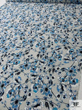 Famous NYC Designer Stems and Floral Printed Polyester Georgette - Blue / Navy / Light Grey