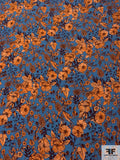 Famous NYC Designer Flowers in Autumn Printed Rayon Georgette - Turmeric / Maroon / Teal