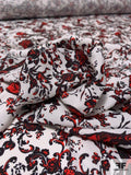 Birds and Ornate Vines Printed Polyester Crepe de Chine - Red / Black / White