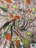 Playful Floral Sketch Printed Viscose Challis - Blush / Paste Greens / Chartreuse