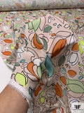 Playful Floral Sketch Printed Viscose Challis - Blush / Paste Greens / Chartreuse