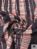 Bamboo Inspired Printed Polyester Taffeta with Slight Pleating - Rust Orange / Black / Off-White