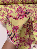 Trailing Orchid Printed Polyester Georgette - Chartreuse Yellow / Magenta / Pink