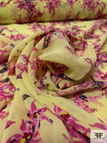 Trailing Orchid Printed Polyester Georgette - Chartreuse Yellow / Magenta / Pink